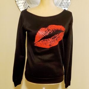 Women's Black Sweatshirt with Red Lips Sz M EUC